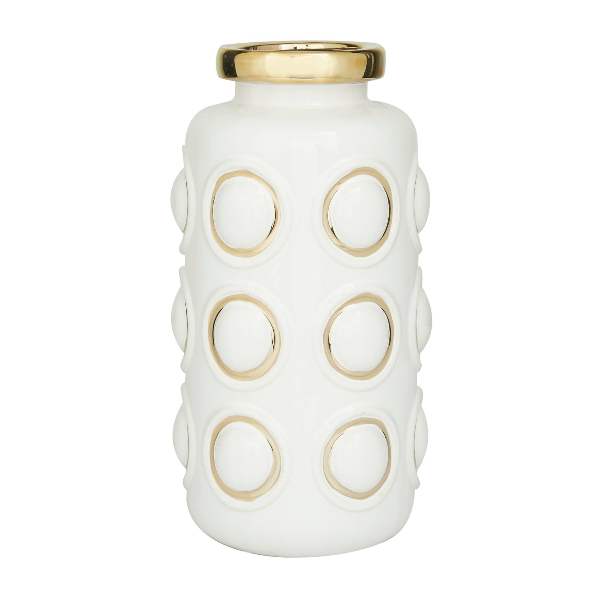 White Stoneware Contemporary Vase, 12" x 6" x 6"